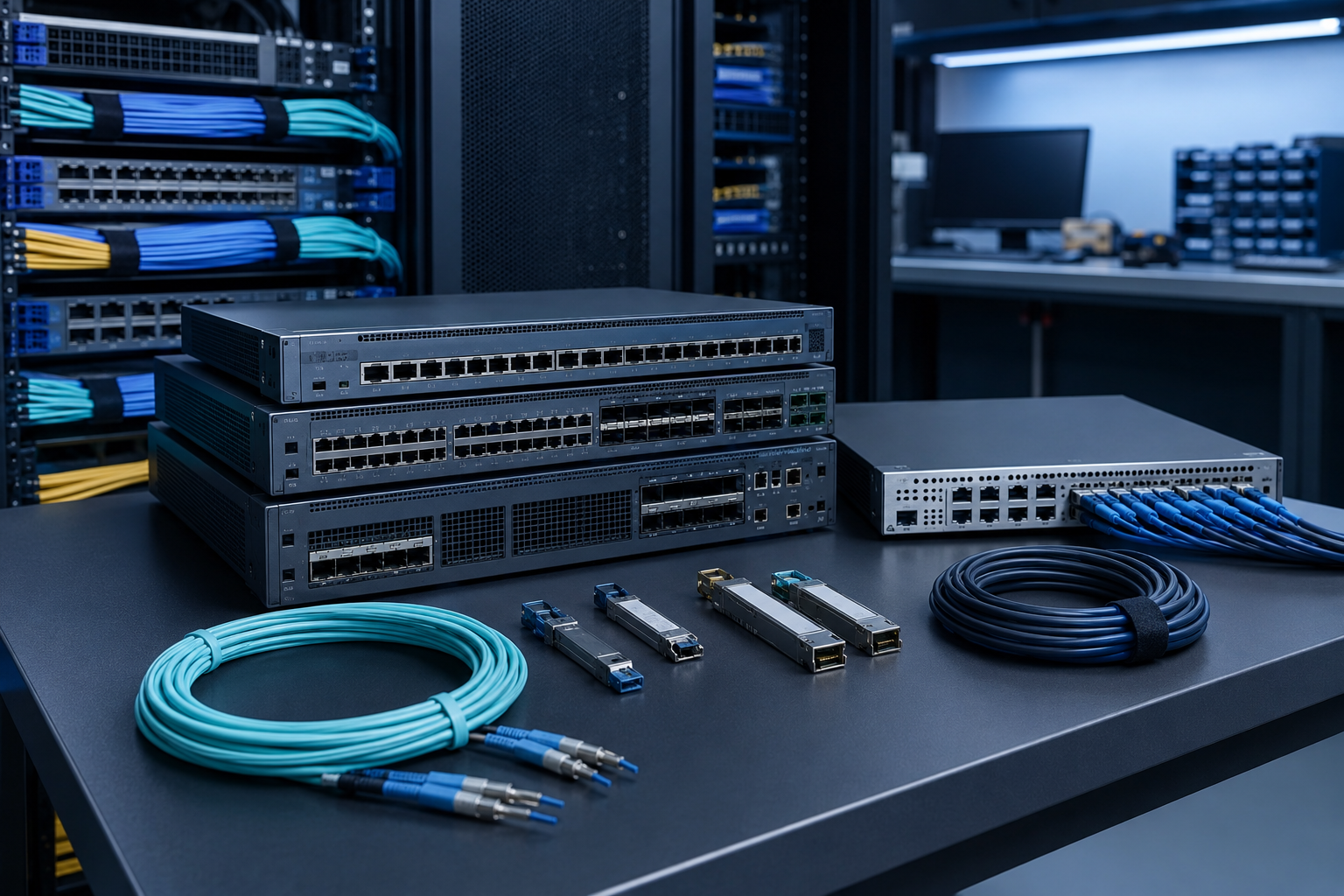 Enterprise network switches, fiber equipment and cabling